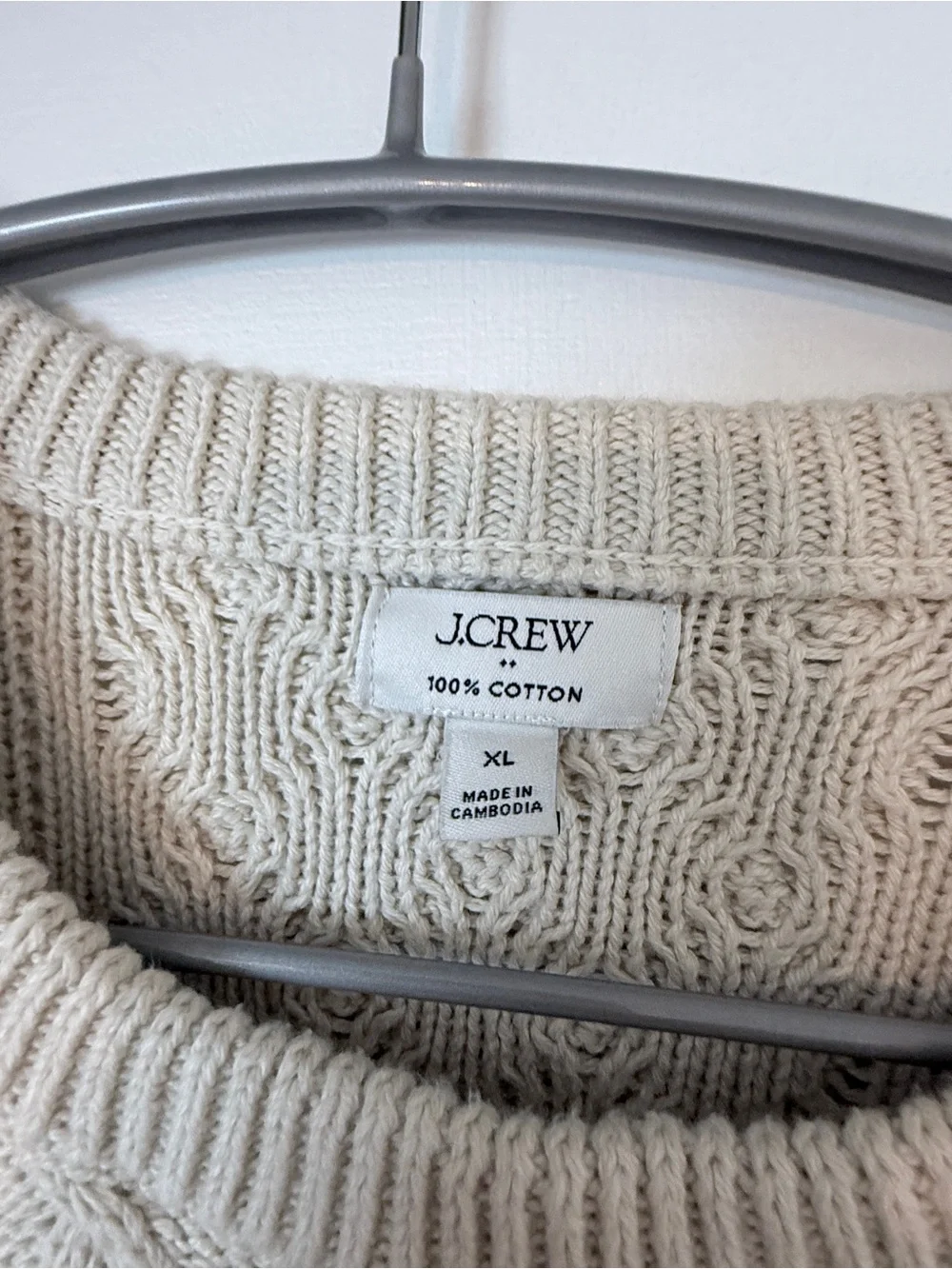 J. Crew Cream Cable Knit Crewneck Sweater